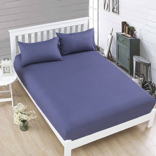 Queen Size 3-Piece Bed Set Fitted Sheet and Pillowcases Indigo