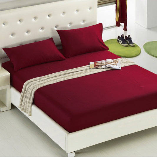 King Size 3-Piece Bed Set Fitted Sheet and Pillowcases Maroon