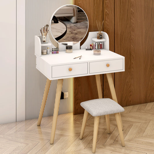 Princess Vanity Table with Mirror Stool and Storage Drawers Set