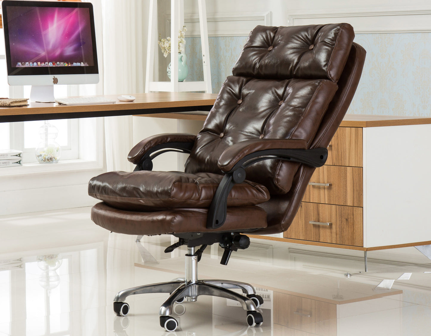 Executive Reclining Office Chair Ergonomic Comfort Dark Brown