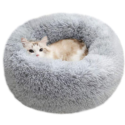 50cm Cozy Plush Soft Fluffy Pet Bed for Dogs and Cats Light Grey