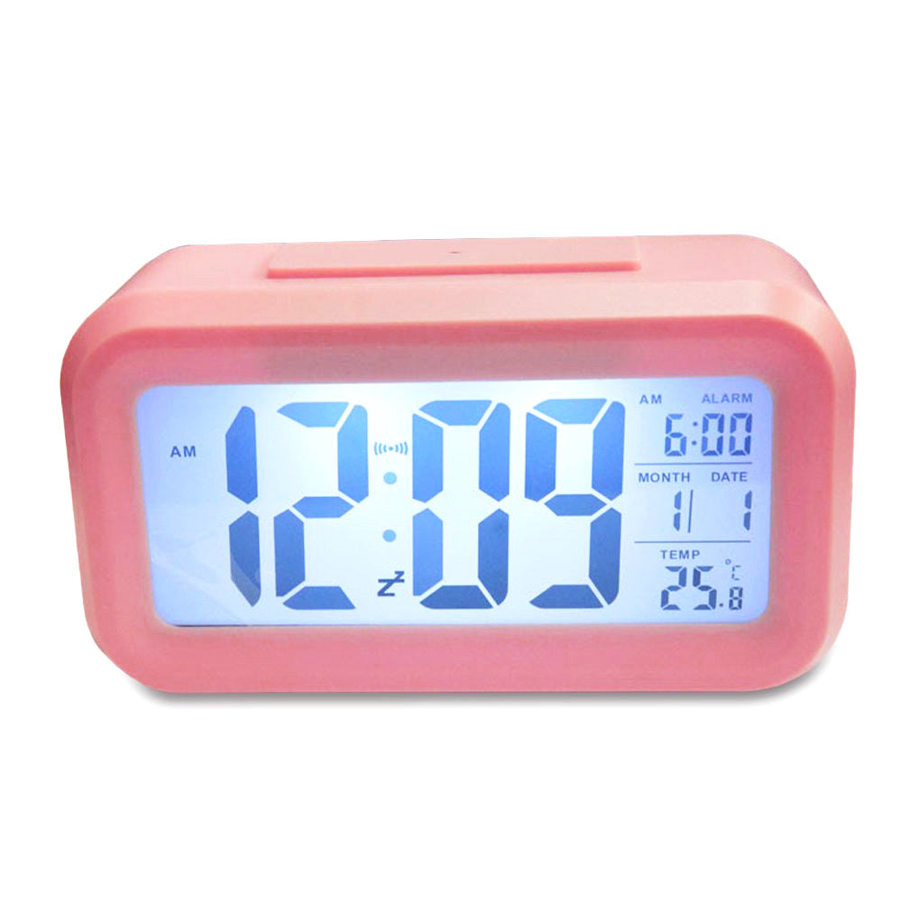 Automatic Digital Sensor Snooze Alarm Clock for Desk Pink