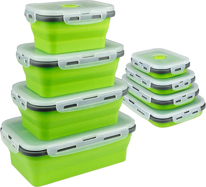 Pack of 4 Collapsible Silicone Food Storage Containers with Airtight Lid Green