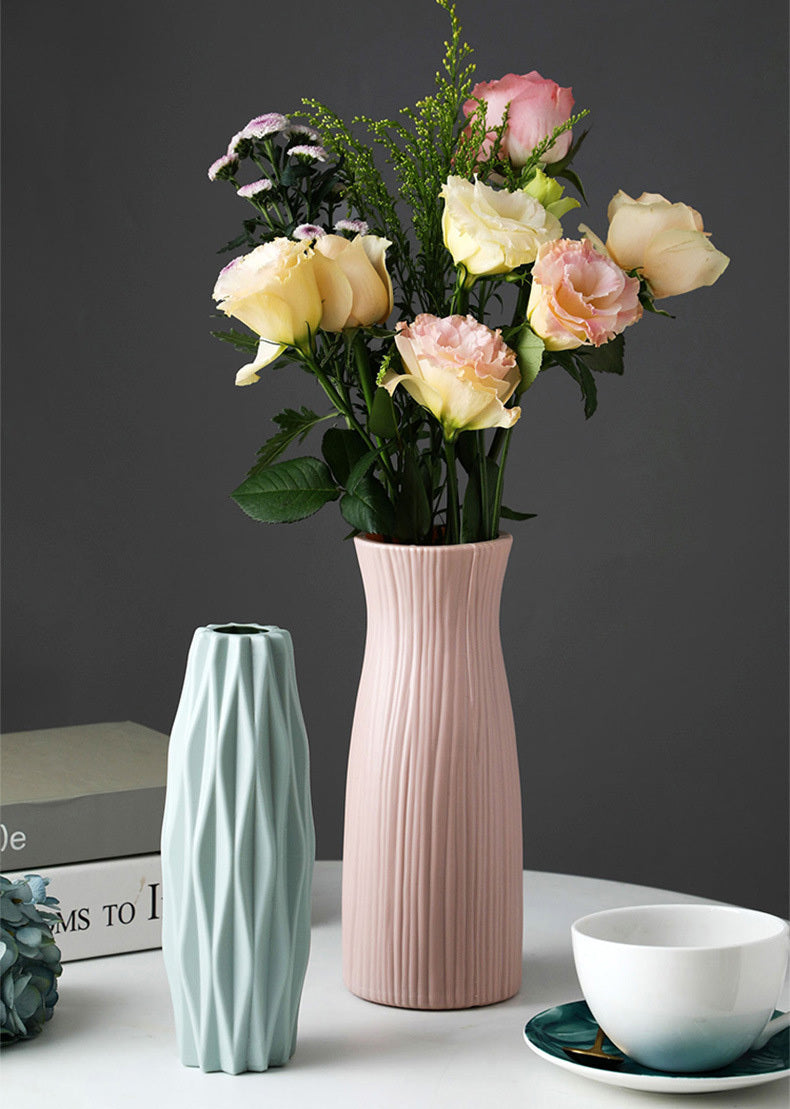 Elegant Ceramic Look Plastic Flower Vase Sage Green