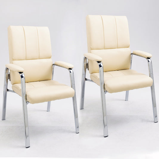 Set of 2 Premium Executive Office Visitor Conference Chairs Ivory