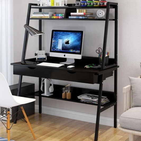 Modern Computer Desk Workstation with Shelves and Drawers Black