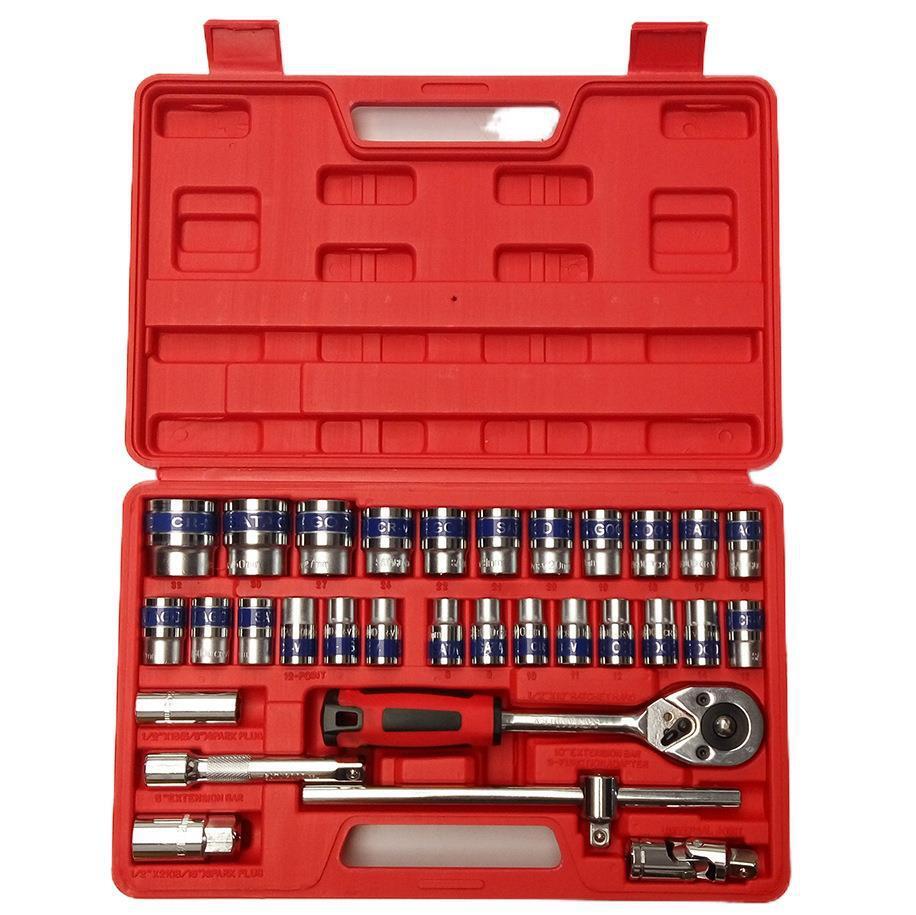 32-Piece 1/2" Drive Ratchet Socket Wrench Mechanics Tool Set