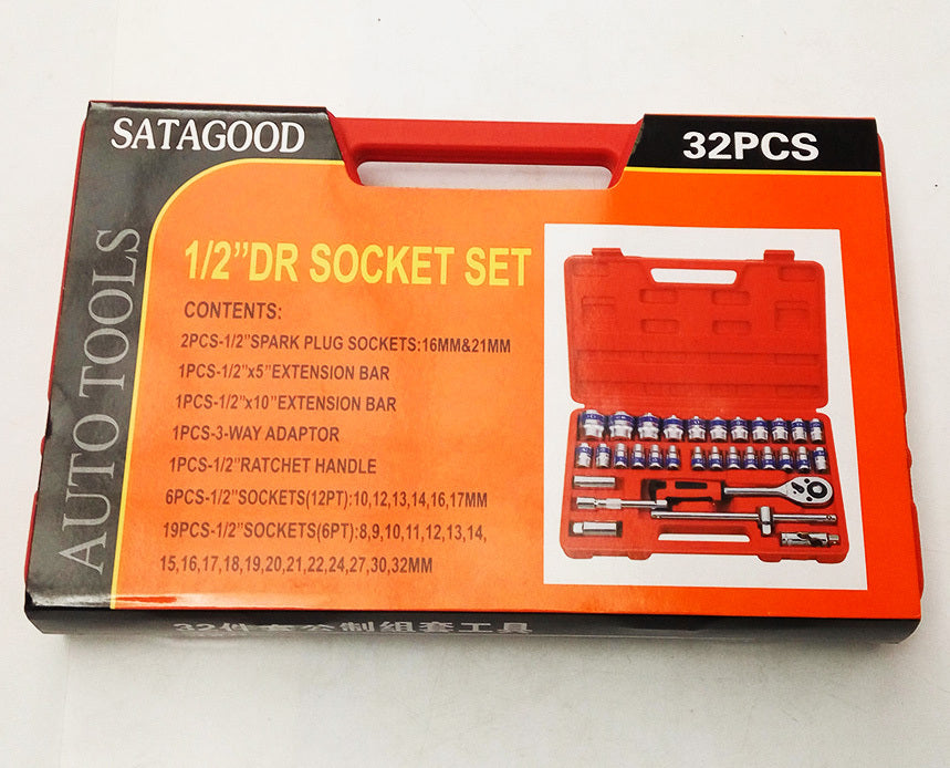 32-Piece 1/2" Drive Ratchet Socket Wrench Mechanics Tool Set