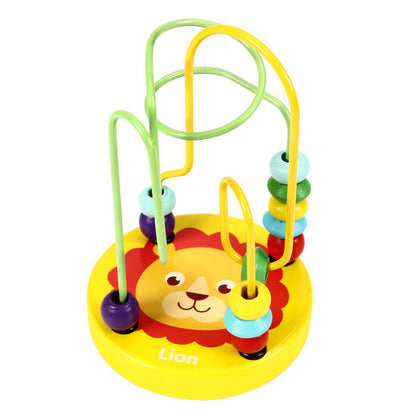 Interactive Wooden Bead Maze Toy for Toddlers Yellow Lion