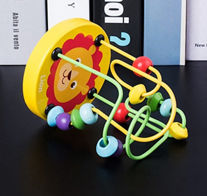 Interactive Wooden Bead Maze Toy for Toddlers Yellow Lion