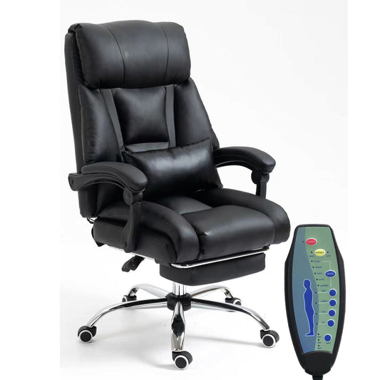 Luxury Executive Reclining Office Chair with Foot Rest and Massager Black