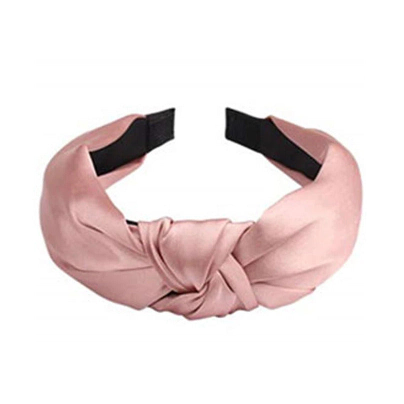 Stylish Twist Knot Satin Bow Headband Hair Accessory Pink