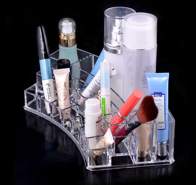 Elegant Crystal Curved Makeup Organizer for Lipstick Perfume Nail Polish Storage