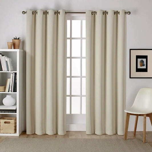 Pack of 2 Triple Layer Blackout Eyelet Curtains Beige