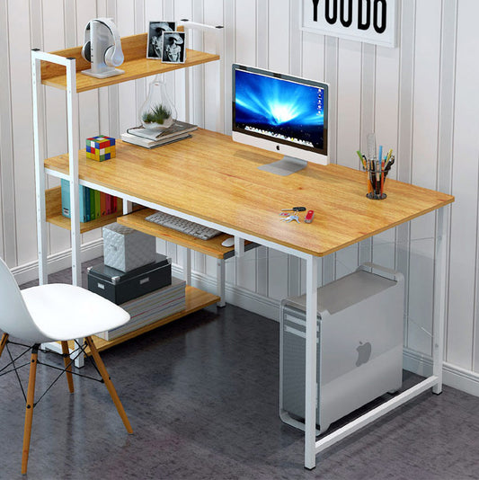 Modern Workstation Computer Desk with Storage Shelves Oak