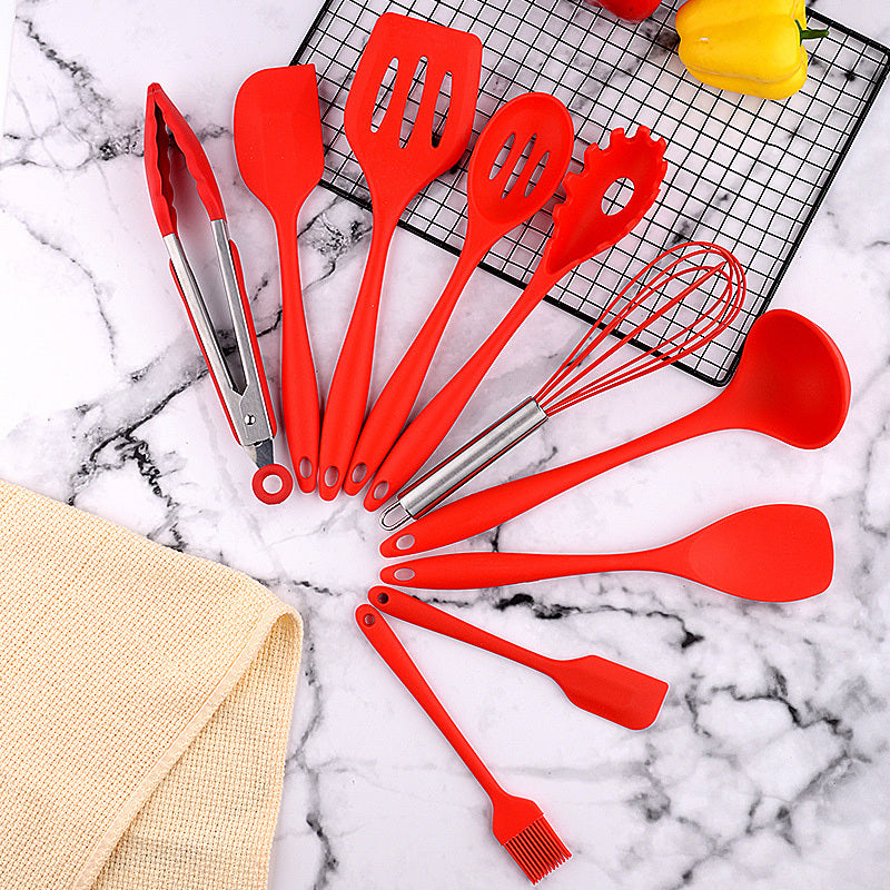 10PC Silicone Kitchen Utensil Set Non-Stick Heat Resistant Cooking Tools Red