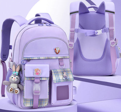 Large Deluxe Backpack Girl's Cute School Bag with Plushie and Accessories Purple