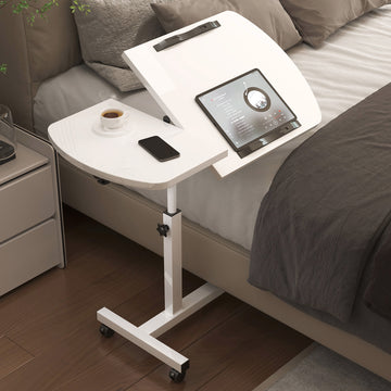 Adjustable Portable Sofa Bed Side Table Laptop Desk with Wheels White