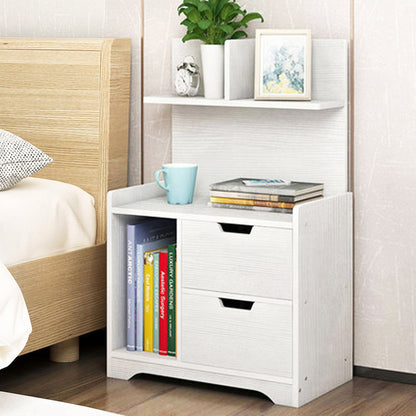 Elegant Tall Bedside Table with Drawers and Shelf White