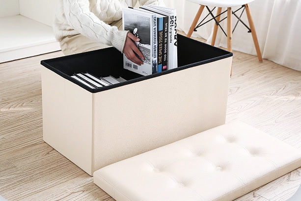 XL Rectangle Foldable Storage Ottoman PU Leather White