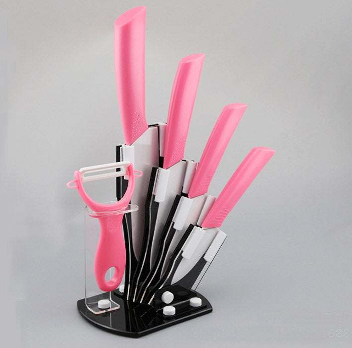 6 Piece Ultra Sharp Ceramic Knife Set for Kitchen Pink