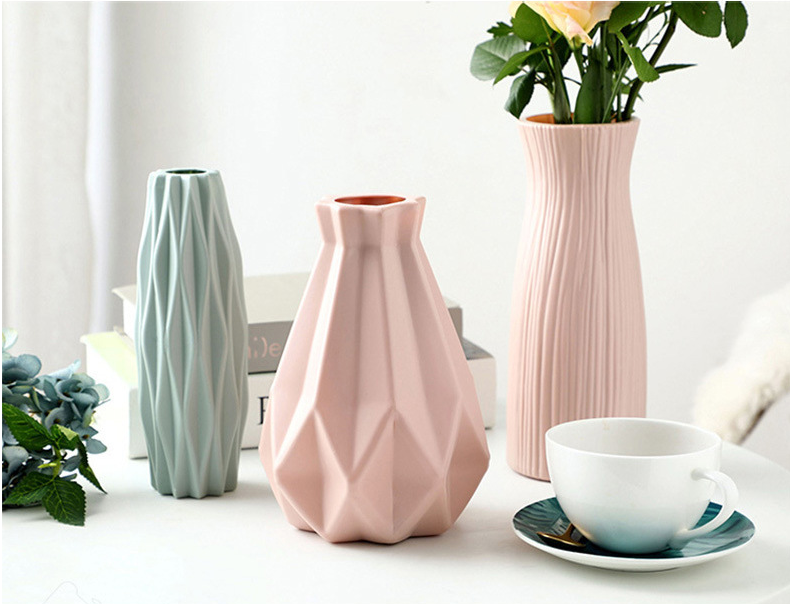 Elegant Ceramic Look Plastic Flower Vase Pink