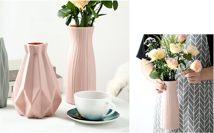 Elegant Ceramic Look Plastic Flower Vase Pink