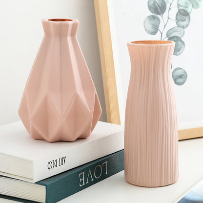 Elegant Ceramic Look Plastic Flower Vase Pink