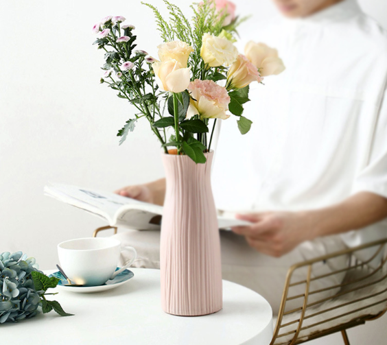 Elegant Ceramic Look Plastic Flower Vase Pink