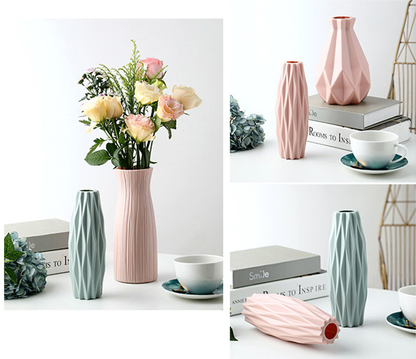 Elegant Ceramic Look Plastic Flower Vase Pink