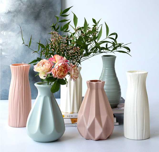 Elegant Ceramic Look Plastic Flower Vase Pink