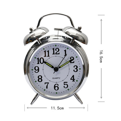 Classic Twin Bell Alarm Clock with Night Light Silver