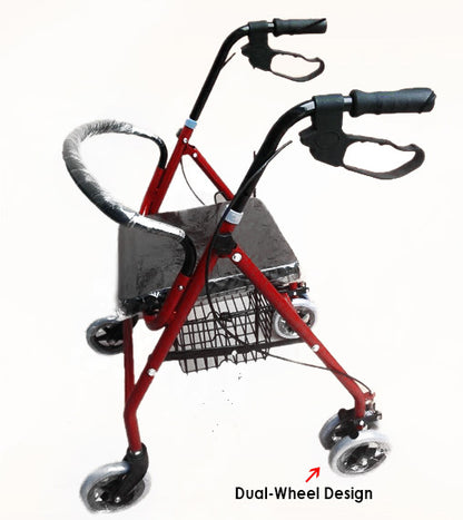 Senior 6-Wheel Foldable Rollator Walker with Seat for Mobility Aid