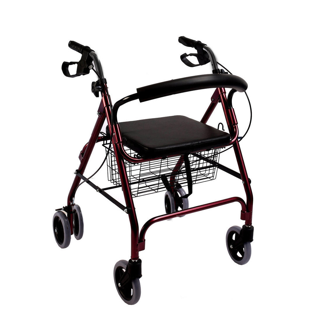 Senior 6-Wheel Foldable Rollator Walker with Seat for Mobility Aid