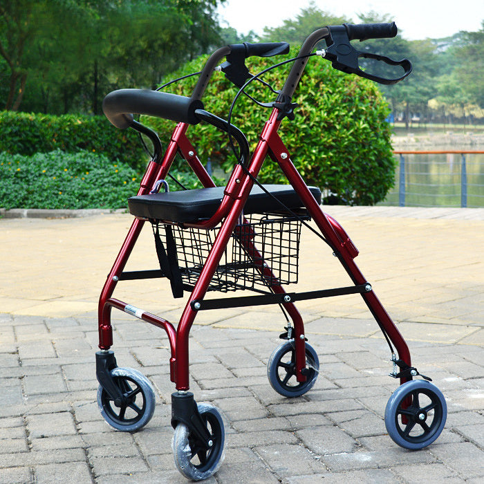 Senior 6-Wheel Foldable Rollator Walker with Seat for Mobility Aid