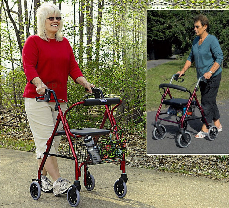 Senior 6-Wheel Foldable Rollator Walker with Seat for Mobility Aid