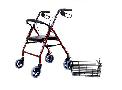 Senior 6-Wheel Foldable Rollator Walker with Seat for Mobility Aid