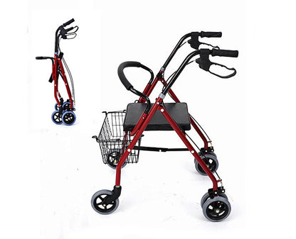 Senior 6-Wheel Foldable Rollator Walker with Seat for Mobility Aid