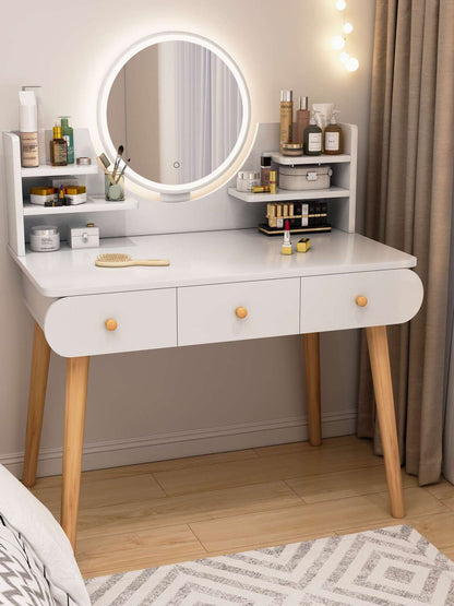 Beauty LED Vanity Dressing Table with Mirror Stool and Storage Drawers Set