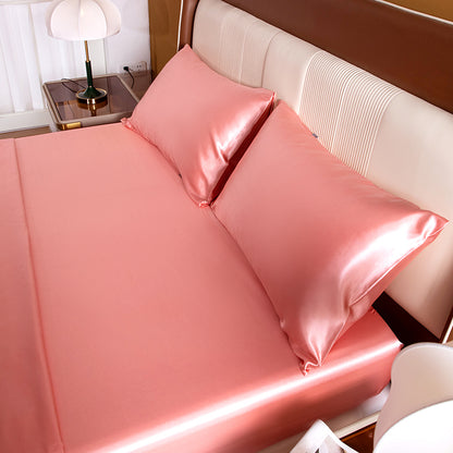 Queen Silky Satin Bed Sheet Set Luxurious Soft Bedding Rose Gold