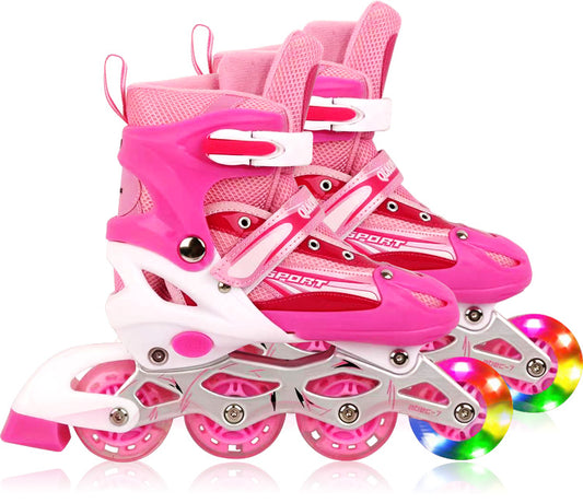 Large Adjustable Inline Skates for Kids and Teens Pink