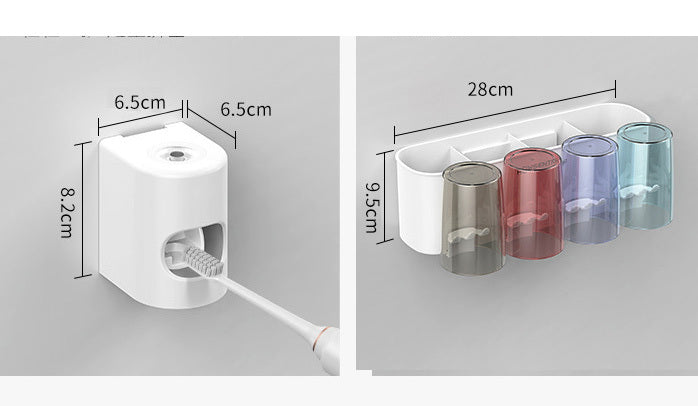 4-Cup Toothbrush Holder Rack with Automatic Toothpaste Dispenser Bathroom Set