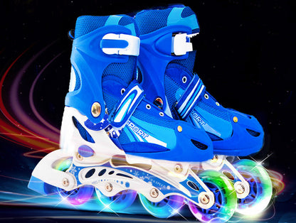 Full LED Adjustable Roller Blades Inline Skates Blue Size L