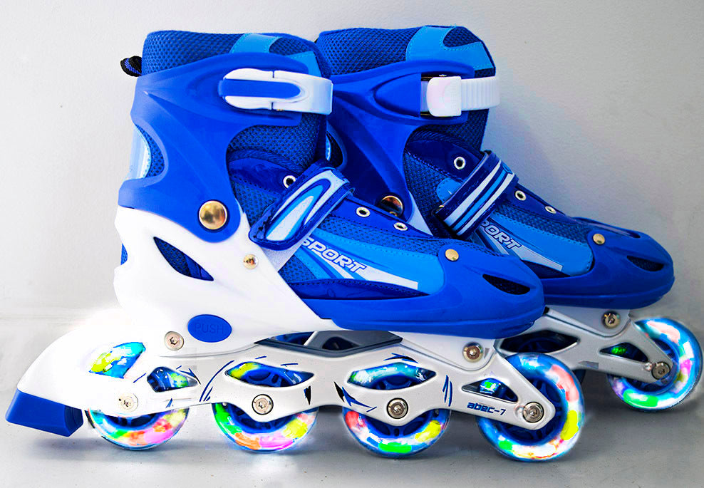 Full LED Adjustable Roller Blades Inline Skates Blue Size L