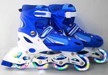Full LED Adjustable Roller Blades Inline Skates Blue Size M