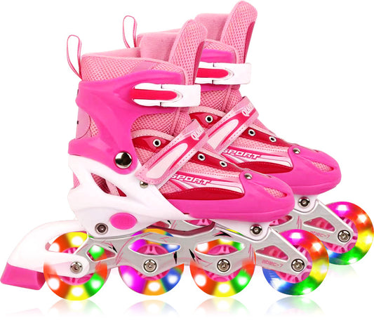 L Full LED Adjustable Roller Blades Inline Skates Pink