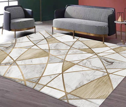 XL Extra Large 300 x 200 Luxury Plush Comfort Gold Marble Rug Carpet Mat