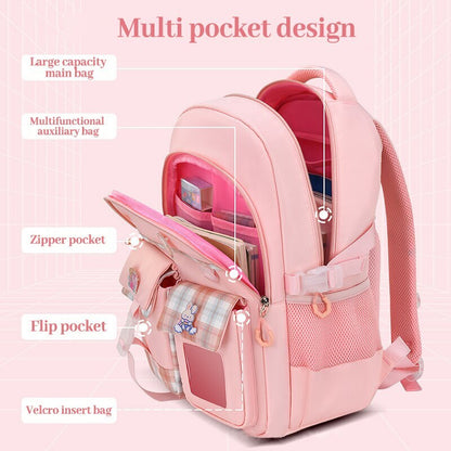 Large Deluxe Backpack Girl's Cute School Bag with Plushie and Accessories Pink