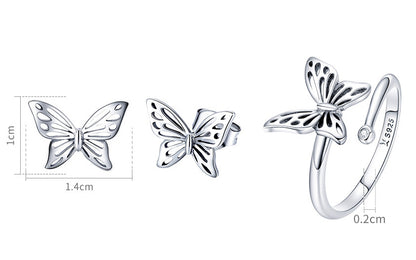 Elegant S925 Sterling Silver Butterfly Stud Earrings