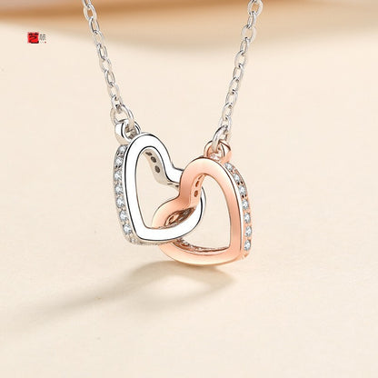 Sterling Silver Interlocking Hearts Necklace Romantic Gift for Her